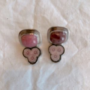 Pink stone sterling silver earrings